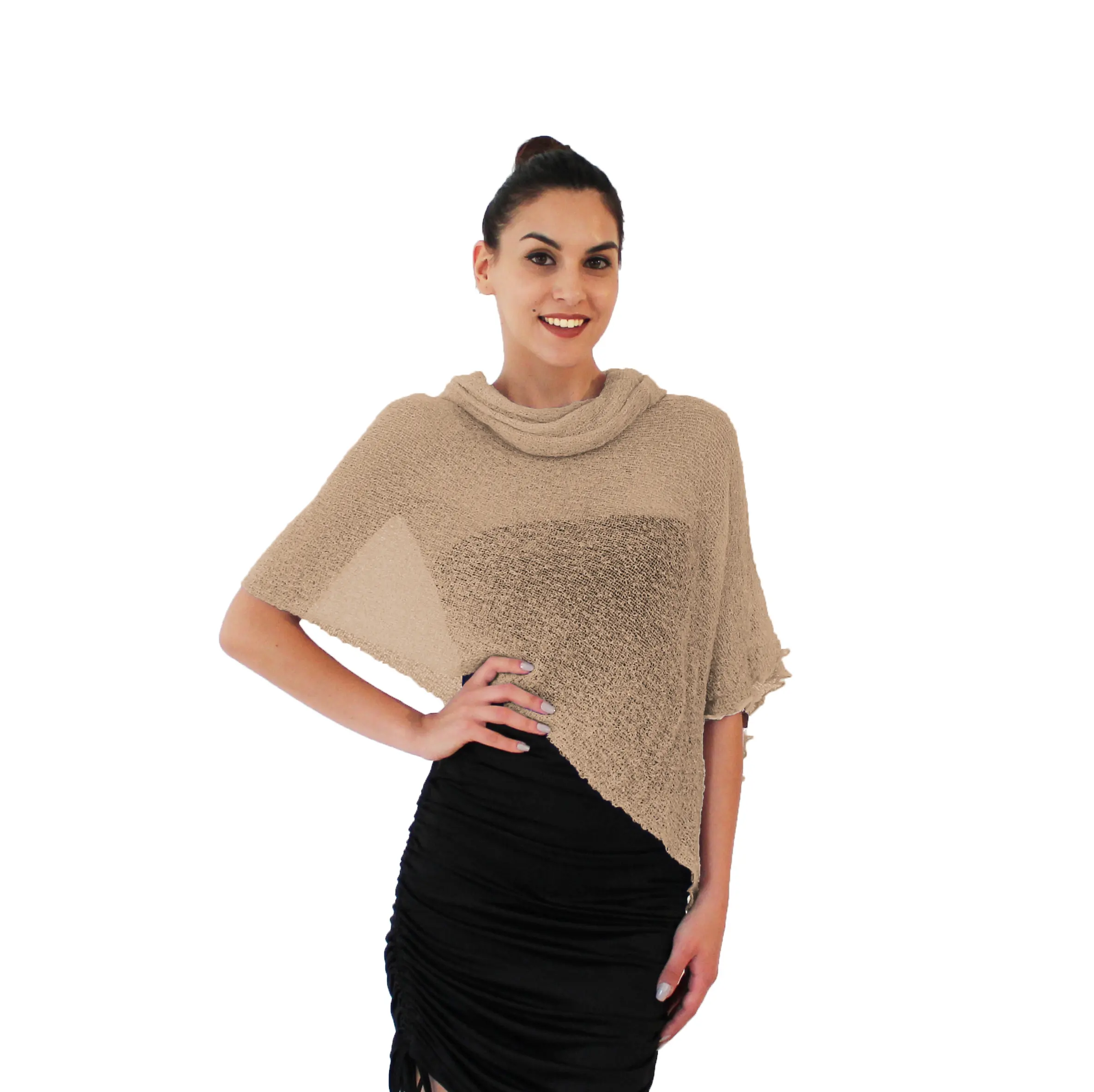 Elegante Kraag Poncho Vrouwen-Zomer Lente Dameskleding-Dames En Meisjes Kleding 100% Rayon Stof One Size Beige