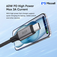 Cable de Carga USB-C a USB-C de 60W con Carga Rápida PD y Transferencia de Datos de Alta Velocidad, Cable de Datos para Usuarios de Teléfonos y Tabletas