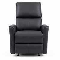 Fauteuil inclinable moderne en cuir noir avec structure en bois, accoudoirs incurvés réglables manuellement, fauteuil de salon