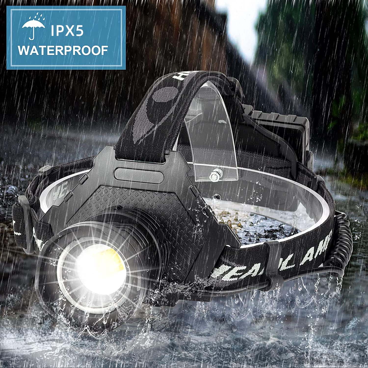 Bfogop Rechargeable Headlamp Super Bright, Motion Sensor LED Head Lamp Zoomable Super Bright Headlamp Adults 90 Adjustable Ipx7 Waterproof High Power