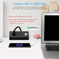 Multiprise de bureau triangulaire à fixation par pince, charge rapide PD 40W, 2 prises CA, double ports USB-A, 110-250V, noir/blanc, 1m