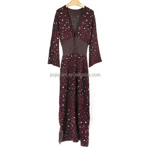 Long Sleeve Round Neck Waistband Fashion Sexy Women's Knitted Dress New French High Quality Leopard 2023 OEM/ODM Spring Summer