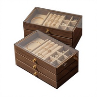 Boîte à Bijoux Haut de Gamme en Noyer Anti-Poussière, Couvercle en Verre, Style Vintage, Organisateur à 3 Niveaux avec Tiroirs pour Bracelets, Broches et Rangement pour Femmes