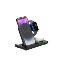 NEWQI Productos calientes Mini estación de carga multifunción plegable Reloj Auricular 3 en 1 Cargador inalámbrico Teléfono celular 15W Rápido