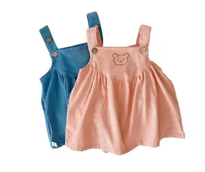 Gaun Korduroi Bordir Anak Perempuan, Rok Kawat Gigi Lucu untuk Balita Anak-anak Musim Panas Baru 4 Musim