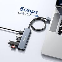 Dockteck - Hub USB 3.0 de Aluminio de 2 pies con 4 Puertos, Transferencia de Datos, Soporte para Tarjetas SD, Plug and Play