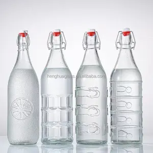 Doorzichtige 1000Ml Glazen Waterfles Met Schommeldop 32Oz 1l 1Liter Limonadesap Melkvloeistof Gemakkelijk Klapdeksel Glazen Flessen