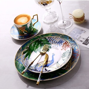 Assiettes à dîner rondes en céramique, assiettes de fête à la maison assiettes à dîner en céramique motif Animal de la <span class=keywords><strong>Jungle</strong></span>, vaisselle européenne en porcelaine - Product Image 3
