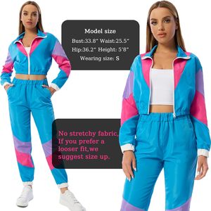 Conjunto Deportivo de 2 Piezas para Mujer, Bloques de Color, Top Corto con Cierre Frontal y Manga Larga, Ropa Deportiva Cortavientos para Primavera - Product Image 6