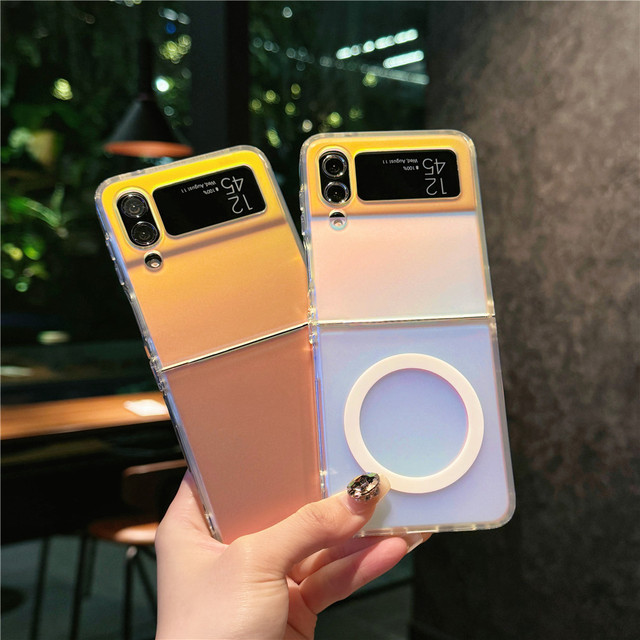 New Luxury Laser Gradient Fold Flip Cover Magnetic Phone case for Samsung Z Flip 3 4 5 6 7 High Quality Shockproof Rear Cover