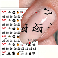 Pegatinas 3D para Uñas de Halloween, Adhesivos Desprendibles para Uñas, Decoraciones de Arte de Uñas con Patrón de Telaraña, Calabaza, Fantasma y Castillo