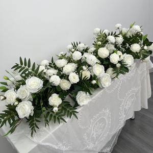 DKB Décoration de mariage personnalisée, centre de table en fleurs de rose en soie réaliste, chemin de table rose de haute qualité, fait main, longue durée, pour arche - Product Image 1