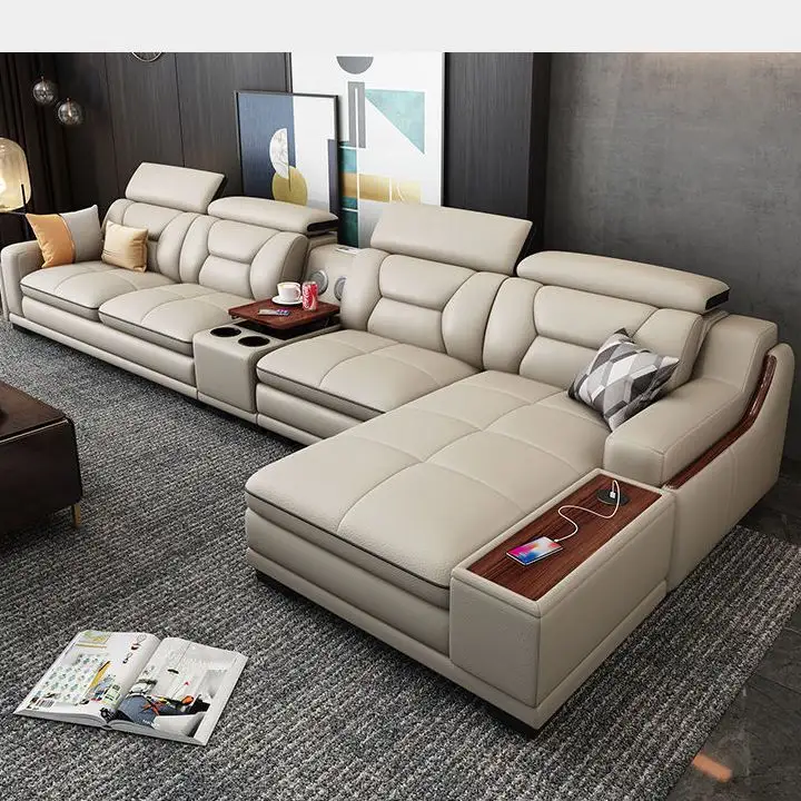 Wholesale Furniture Supplier Luxury Sofa Set Living Room Furniture Modern Design Leather Sectional L Shaped Sofa