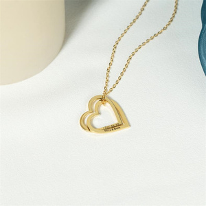 Tùy Chỉnh Khắc Hai Tên Liên Kết Hollow Trái Tim Mặt Dây Chuyền Vòng Cổ Hàn Quốc Phụ Nữ Thép Không Gỉ Đôi Đôi Trái Tim Quyến Rũ Vòng Cổ - Product Image 3