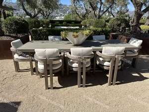 2024 moderno Patio in legno massello Teak <span class=keywords><strong>giardino</strong></span> Set di lusso divano all'aperto Set tavolo <span class=keywords><strong>da</strong></span> pranzo <span class=keywords><strong>con</strong></span> <span class=keywords><strong>sedie</strong></span> - Product Image 3