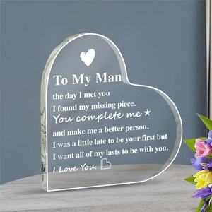 My Man Gift 3.9 ''x 3.9'' Acrylique Heart Keeke I Love You Statement Him Birthday Wedding Anniversary Valentine's Day Display Rack - Product Image 1