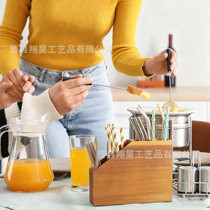 Wooden <b>Storage</b> <b>Box</b> Desktop Multi Compartment <b>Kitchen</b> Tableware Organizer Rectangle Solid Wood Tidy Organizing - Product Image 1