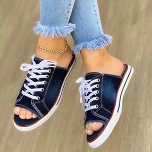 <span class=keywords><strong>Zapatillas</strong></span> Planas de Lona para Mujer, con <span class=keywords><strong>Cordones</strong></span>, Punta Abierta, Nuevas, Casuales, de Moda, de Mezclilla, para la Playa, Tallas Grandes 35-43 - Product Image 4