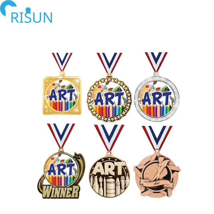 Vente en gros de médailles, Logo personnalisé, Super étoile, peinture, artisanat, Arter, gagnant, grand prix d'art pour enfants, course, médaillon, cou, ruban