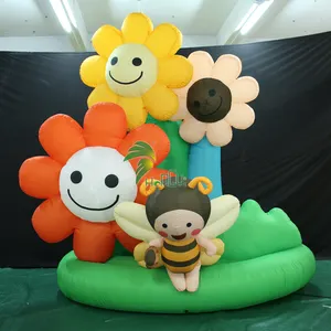 Giant Inflatable Lotus Sun Flower Model Cartoon Character Inflatables Advertising Bee LED Lighting balloon