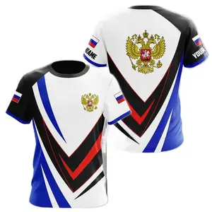 Fitspi personalizado ruso hombres camiseta Casual suelta cuello redondo Rusia bandera manga corta Top camiseta hombres ropa al por mayor