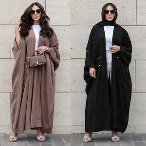 2024 Gestreepte Casual Plus-Size Abaya Vest Gewaad Abaya Moslim Vrouwen Jurken