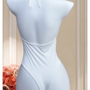 Lingerie sexy, body en satin de viscose noir et blanc, évidé, tentation, vêtements de nuit pour femmes 022 - Product Image 3