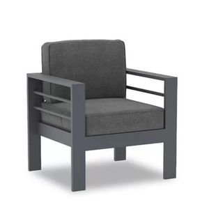 Ensemble de canapés de jardin en métal gris moderne de luxe Kingmake, 4 pièces, meubles d'extérieur en aluminium avec coussins - Product Image 5