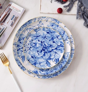 Ensemble d'assiettes en céramique hortensia européen Thème botanique Vaisselle en porcelaine osseuse pour restaurant et hôtel Banquet 4 pièces - Product Image 2