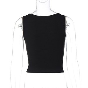 Top corto sin mangas con cuello cuadrado para mujer - Top ajustado acanalado con adorno de anillo metálico, estilo chaleco a la moda - Product Image 5