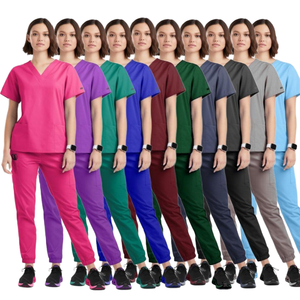 Uniformes Médicos Elásticos a la Moda con Diseños de Logotipo Personalizados, Conjuntos de Uniformes de Enfermería de 2 Piezas Unisex, Trajes de Enfermera de Tela Tejida - Product Image 1