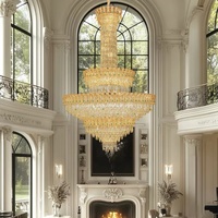 Décoration intérieure moderne et luxueuse pour salon, lustre en cristal pour plafond, éclairage suspendu en cristal doré pour escalier LED
