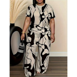 Ensemble <span class=keywords><strong>pantalon</strong></span> et haut à manches courtes pour <span class=keywords><strong>femme</strong></span>, imprimé tendance, vente chaude printemps-été - Product Image 1