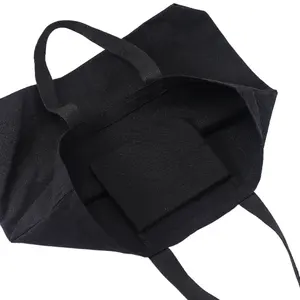 Tas kosong polos organik hitam 100% tas kanvas katun dengan kustom