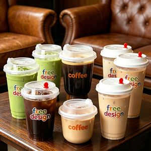 แก้วพลาสติกใสสำหรับกาแฟเย็น ขนาด 800 มล.  พร้อมฝาปิดแบบดูดได้โดยไม่ต้องใช้หลอด  รับสกรีนโลโก้ตามแบบ  มีขนาด 12 14 16 18 20 24 ออนซ์  ตัวอย่างฟรี - Product Image 1