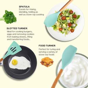 Cute Non Toxic Food Grade Wooden Handle Kitchen <b>Utensils</b> Gadgets Tools <b>Set</b> <b>Silicone</b> Cookware Cooking <b>Utensils</b> <b>Set</b> Hot Sale 11pcs - Product Image 6
