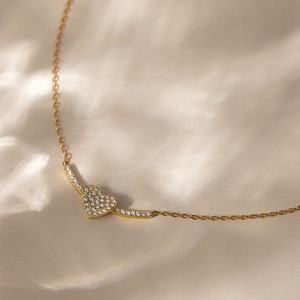 เครื่องประดับสำหรับผู้หญิง สแตนเลสสตีล 18K ประดับเพชรรูปหัวใจยิ้ม สร้อยคอแบบโซ่ O อเนกประสงค์ สร้อยคอประดับกระดูกไหปลาร้า - Product Image 3