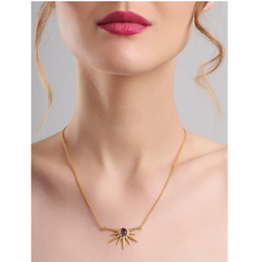 Collier pendentif soleil en améthyste, cabochon violet, chaîne dorée, bijoux modernes, minimalistes et élégants pour femmes - Product Image 5