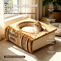 Lit pour chat en forme de livre, intégré, en peluche épaisse super douce, nid pour animaux de compagnie, coussin de sommeil créatif et chaud pour chat d'intérieur, accessoires pour animaux de compagnie
