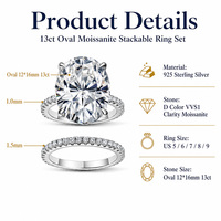 Ensemble de bagues empilables en moissanite ovale 13 carats, en argent sterling S925, avec bande pavée complète, combinaison double bague, bijoux élégants et remarquables
