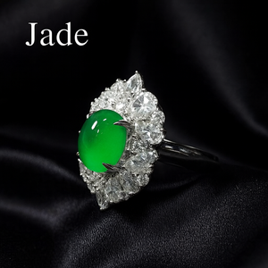 Tự nhiên hoàng gia màu xanh lá cây jadeite Jade Ring với kim cương Halo | cao Băng Ngọc trang sức đá quý 18K vàng | tùy chỉnh sang trọng - Product Image 1