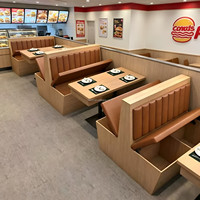 Ensemble complet pour restaurant rapide : Banquette rembourrée en L avec tiroir de rangement, table et chaise de salle à manger en bois clair, et ensemble de salon