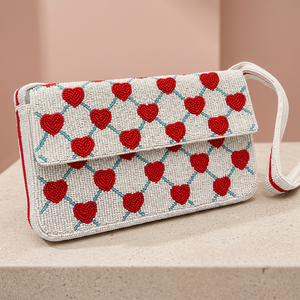 Handmade Heart Pattern Glass Beaded Clutch Embroidered Womens Designer Button Closure Lightweight Flap Purse Wholesale OEM ODM - Product Image 2