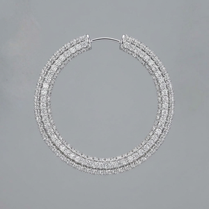 Boucles d'oreilles créoles en diamant de laboratoire 5 carats, créoles pavées en or blanc 14 carats, boucles d'oreilles créoles - Product Image 1