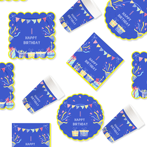 DAMAI - Artículos para Fiestas de Cumpleaños Azules, Platos Azul Marino de 300 GSM, Servilletas Azules, Recuerdos para Fiestas de Cumpleaños, Sirve para 8 Personas - Product Image 2