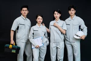 ชุดเครื่องแต่งกายเพื่อความปลอดภัยของผู้หญิง Fmf ชุดทำงานแขนสั้นสีเทาและสีกรมท่าจากเวียดนาม - Product Image 4