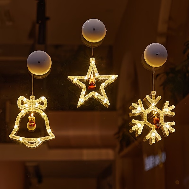Battery Powered Led Suction Window Light Star Moon Heart Shape for Christmas Ramadan Easter Valentine Party Wedding Home Decor