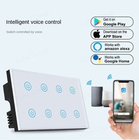 Interrupteur intelligent WiFi 8 gangs au Royaume-Uni, style rétro en verre, étanche, avec panneau tactile coulissant, compatible Smart Life pour 240V 10A