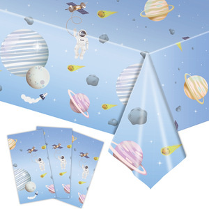 <b>Light</b> Blue Planet <b>Space</b> Theme Party Tablecloth Rectangle Birthday Decoration Astronaut Cartoon Print High Quality Plastic - Product Image 1