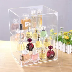 New Design Clear Acryl Cosmetische Huidverzorging Product Parfum Plank 3-Layer Kast Deur Acryl Cosmetische Opbergdoos